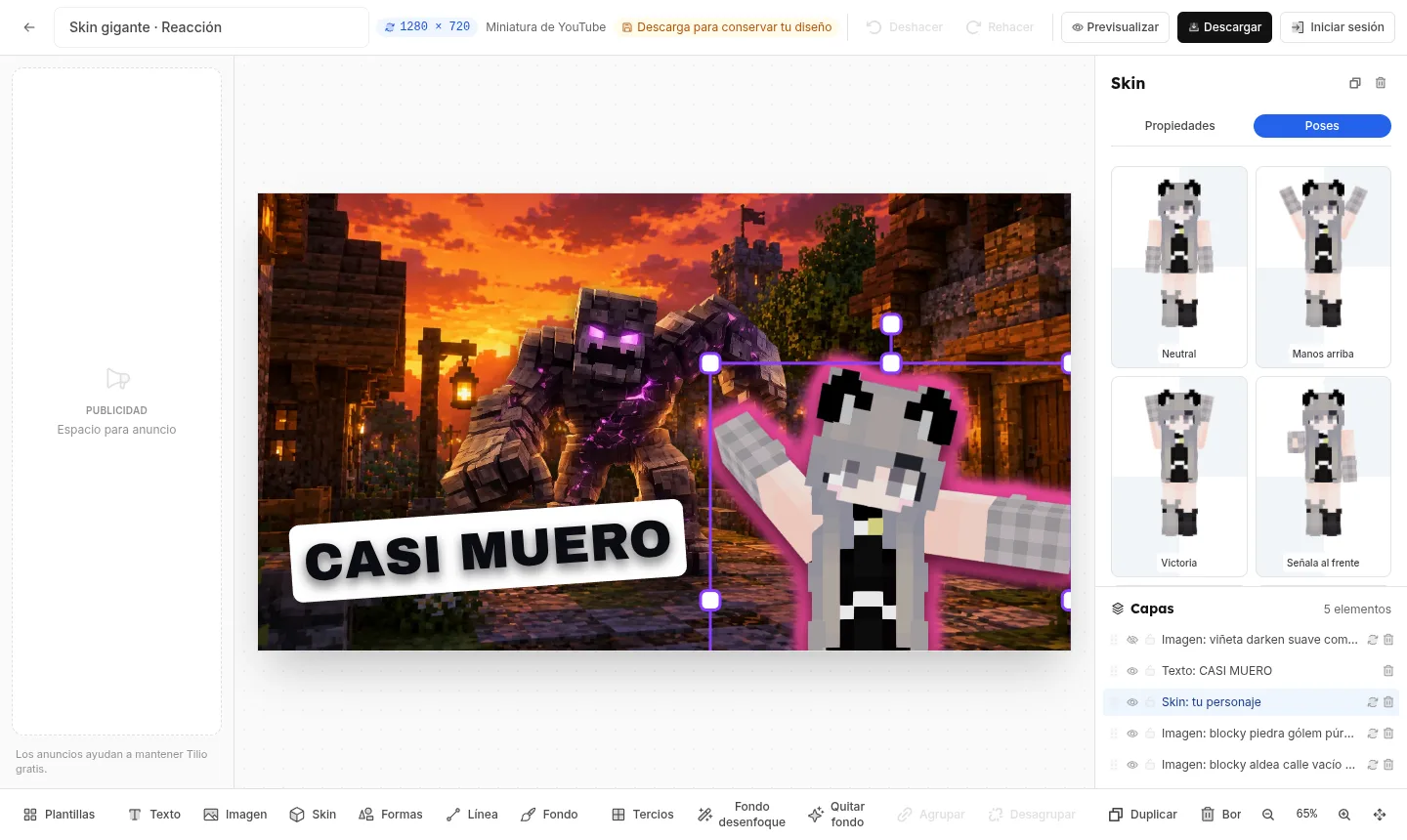 Editor de Klicova — Usa tu skin de Minecraft